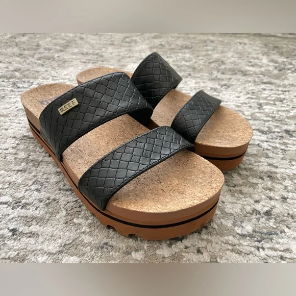 REEF Cushion Vista Hi Platform Sandals Black Tan - Picture 8 of 9